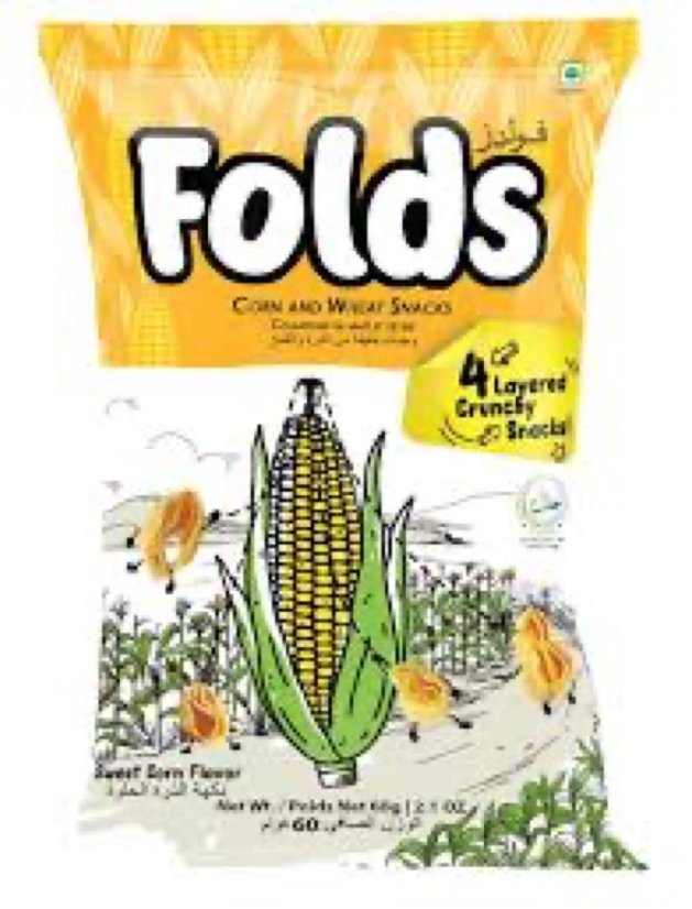 Folds Crunchy Corn & Wheat Snacks – Sweet Corn 60 g