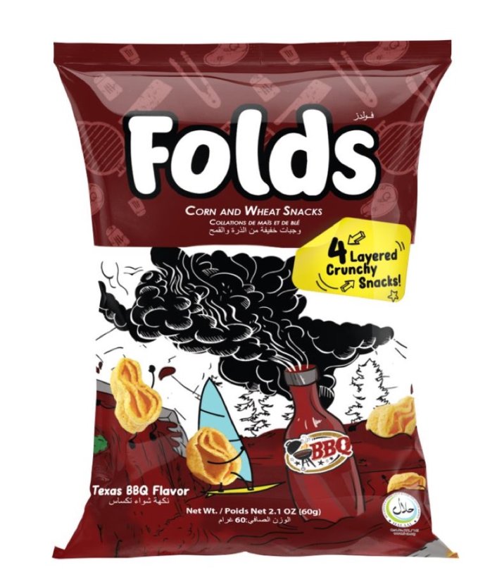 Folds Crunchy Corn & Wheat Snacks – Texas BBQ 60 g
